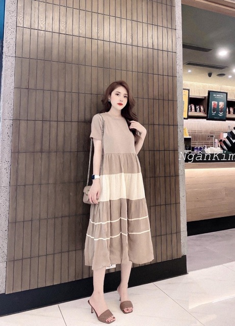 Váy bầu cotton cao cấp💕thiết kế sang chảnh💕đầm bầu chất cotton siêu đẹp, mát mềm mịn💕Free size 43~72kg