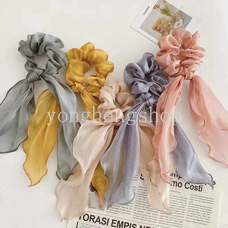Dây Cột Tóc Chiffon Co Giãn Phối Ruy Băng Dài Thời Trang Cho Nữ