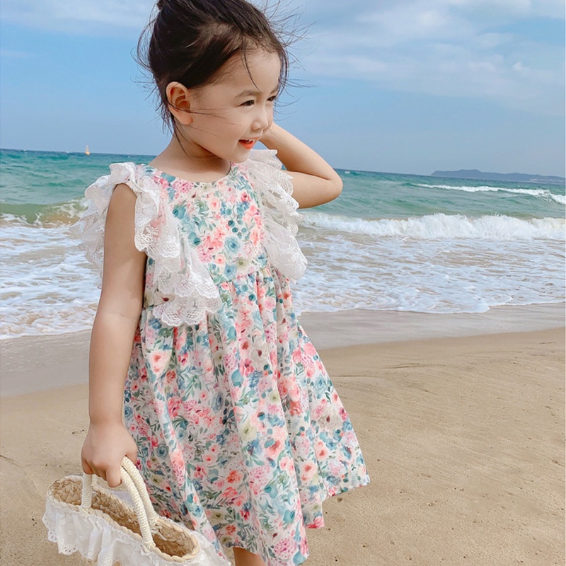 Đầm Hoa Công Chúa Đi Biển Cho Bé Gái