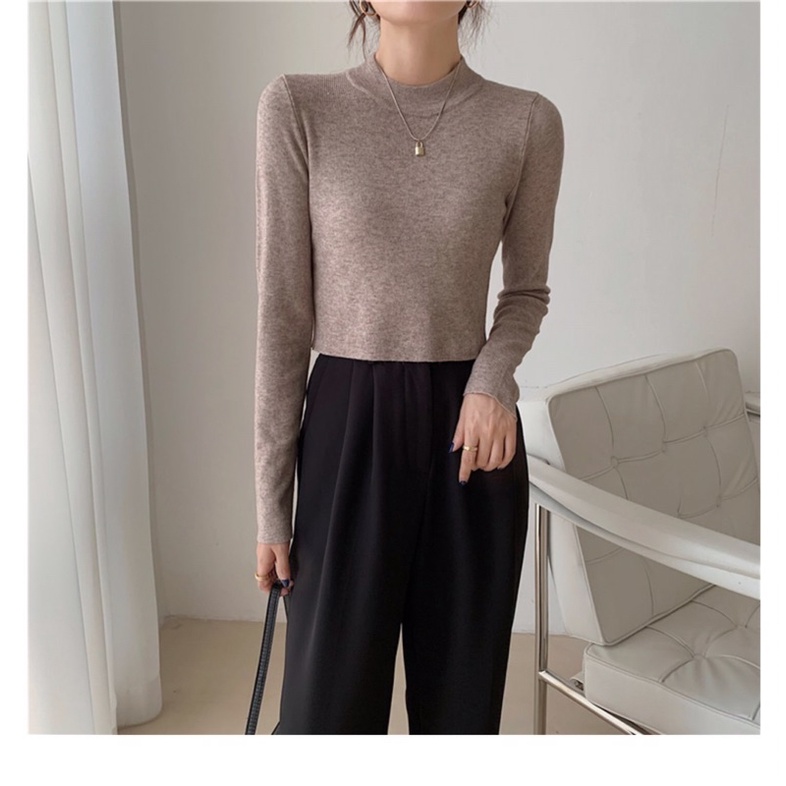 Áo Croptop Len Tay Dài Cổ 3 Phân Chất Len Mịn Trơn (Ngắn trên rốn) | BigBuy360 - bigbuy360.vn