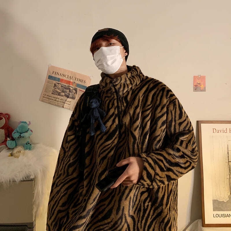 Áo polo lông hoạ tiết ngựa vằn dáng unisex phù hợp cho nam và nữ hàng taobao