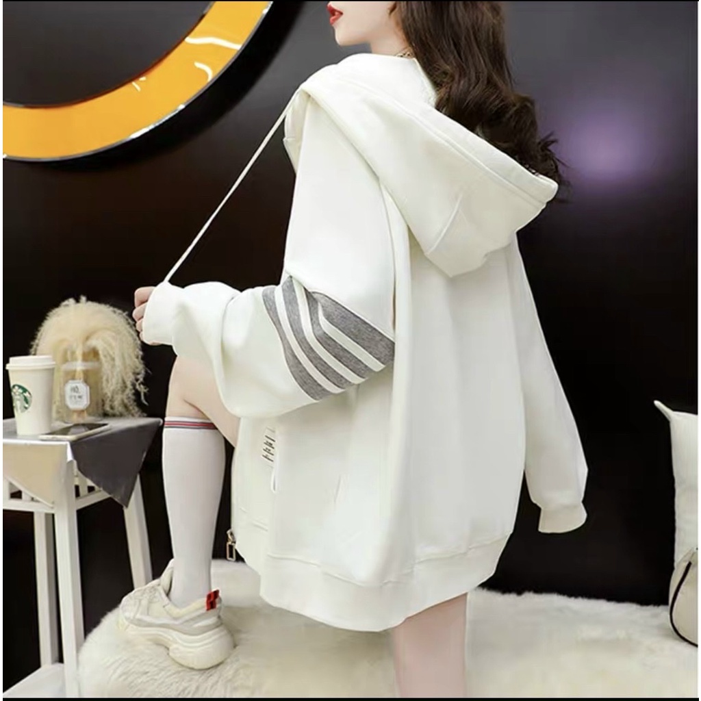 ÁO KHOÁC NỈ NAM NỮ PHỐI 3 SỌC TAY CỰC ĐẸP, CÓ MŨ TÚI SIÊU CHẤT MỀM MỊN