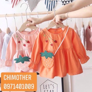 Váy đầm cao cấp quảng châu cho bé hình dâu kèm túi