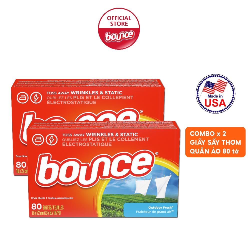 Bộ đôi Giấy thơm Bounce SHEETS Outdoor Fresh 80 Tờ