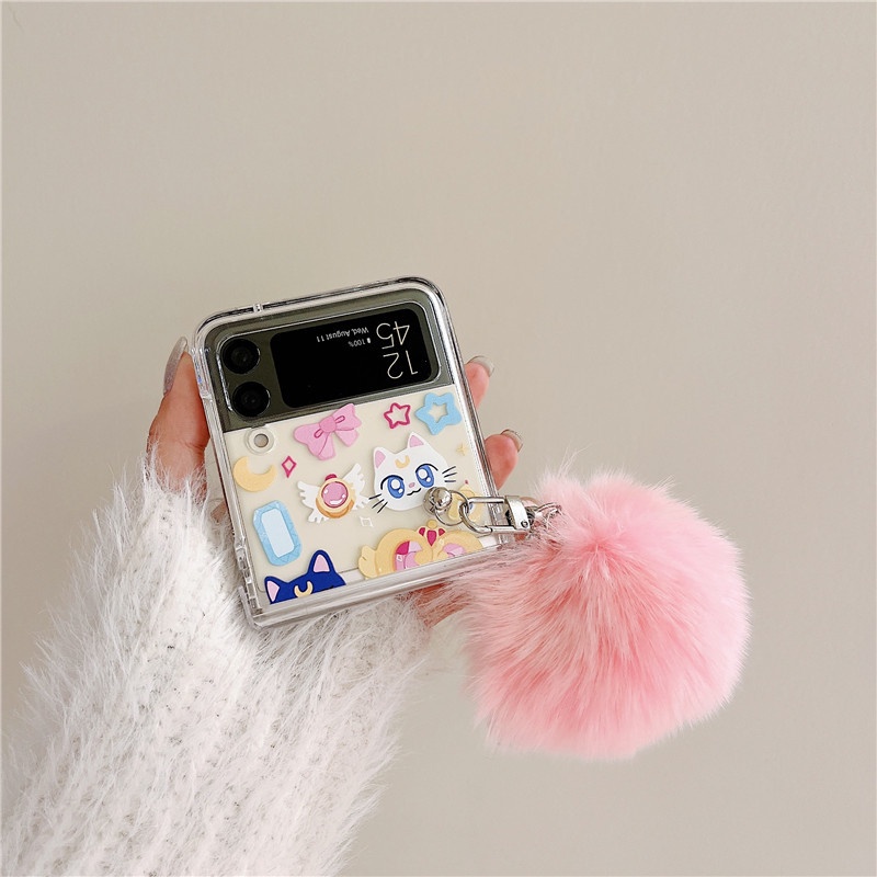 Samsung galaxy z flip 5 sailor moon badge pc hard case z flip 4 z flip 3 chống sốc điện thoại trong suốt sáng tạo vỏ mới