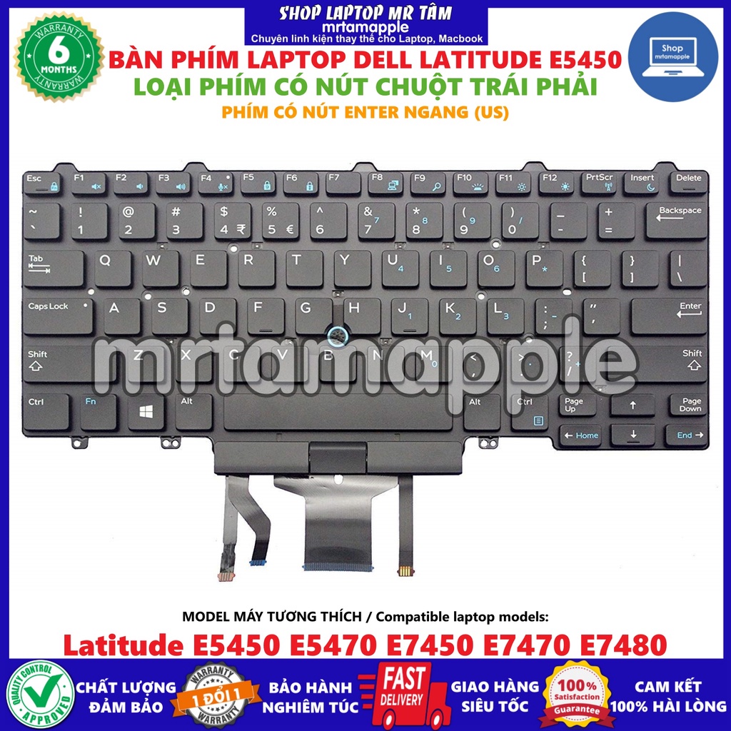 (KEYBOARD) BÀN PHÍM LAPTOP DELL LATITUDE E5450 dùng cho Latitude E5450 E5470 E7450 E7470 E7480 (CÓ NÚT CHUỘT TRÁI PHẢI)