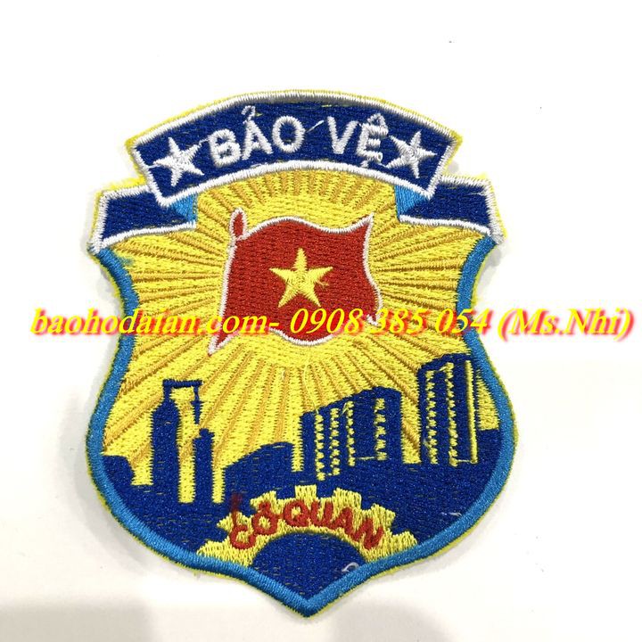 Logo đồng phục bảo vệ thêu sẵn may- Hình thật