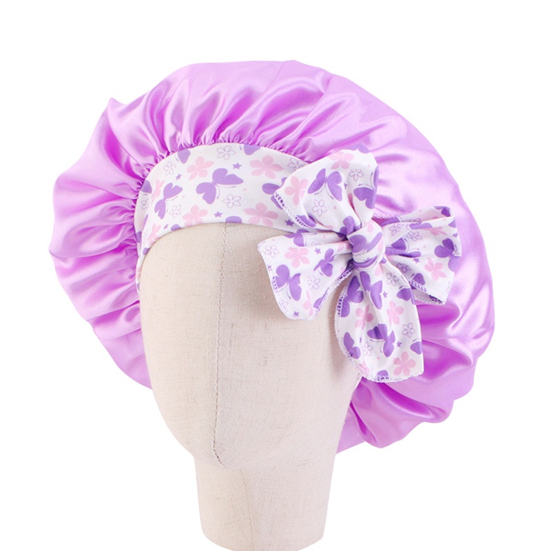 Oneri Mũ Trùm Đầu Ngủ Vải Satin Co Giãn Màu Trơn Dành Cho Trẻ Em