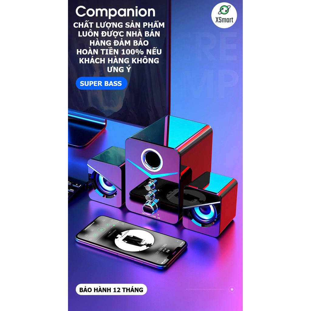 Loa Máy Tính Để Bàn Có Dây - Loa Vi Tính Bluetooth D-221 Supper Bass Có LED Cao Cấp Cho PC, Laptop, Điện Thoại