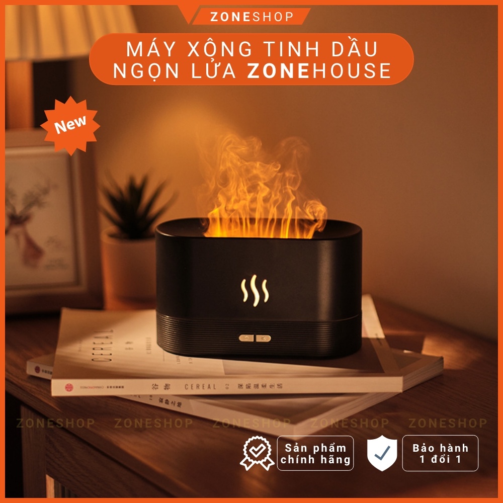 Máy xông tinh dầu ngọn lửa ZONEHOUSE, máy khuếch tán tinh dầu tạo ẩm sóng siêu âm, 3 chế độ phun [ZONESHOP]