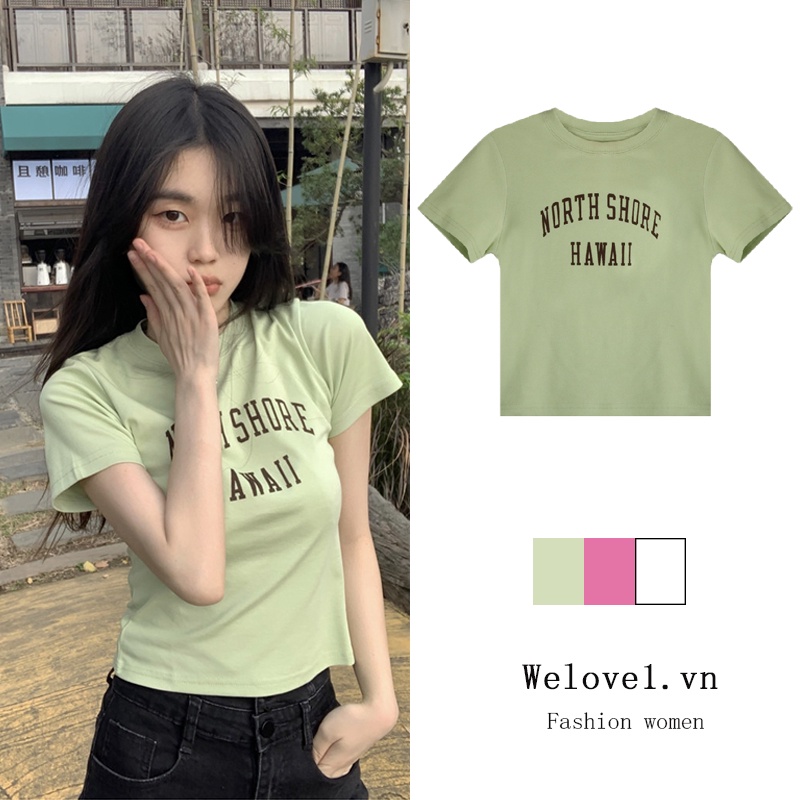 Áo Thun Tay Ngắn Cổ Tròn In Họa Tiết Phong Cách Hàn Quốc Thời Trang Cho Nữ