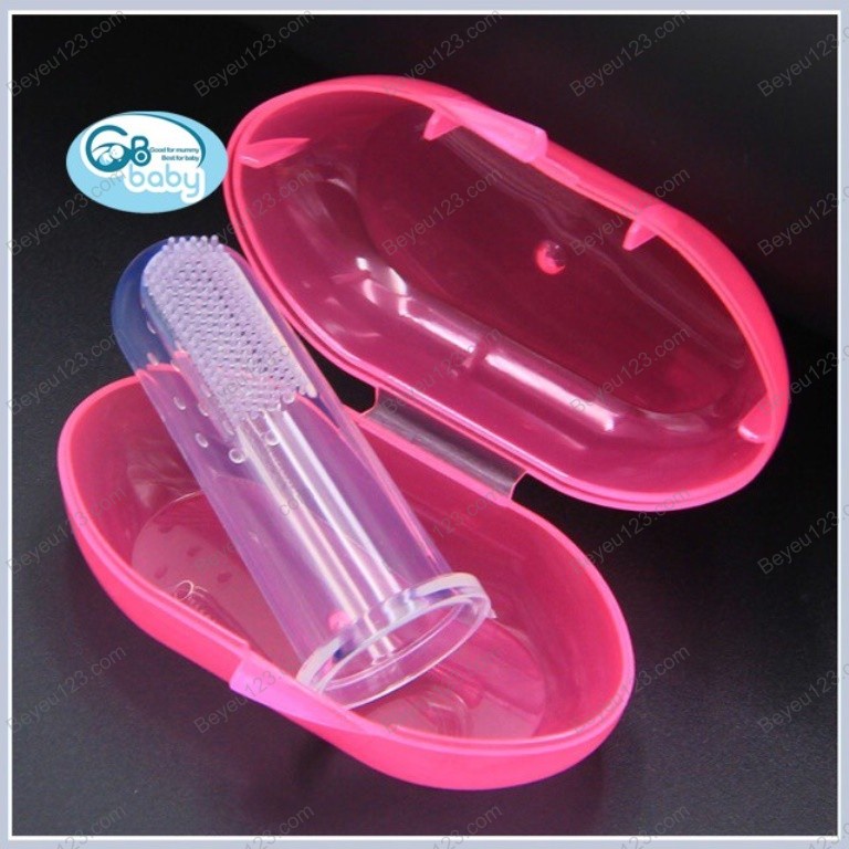 Bàn chải xỏ ngón silicone cho bé 2 chức năng kèm hộp đựng (Rơ lưỡi &amp; đánh răng) - GB BABY (Công nghệ Hàn Quốc)