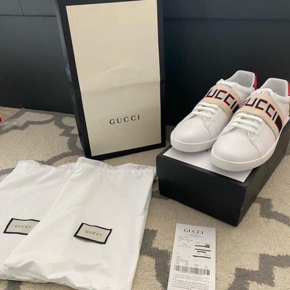 Giày GUCCI chun ngang, giày gucci vạch trăng chun đỏ đen,bản đế cao su non cao cấp full box full bill