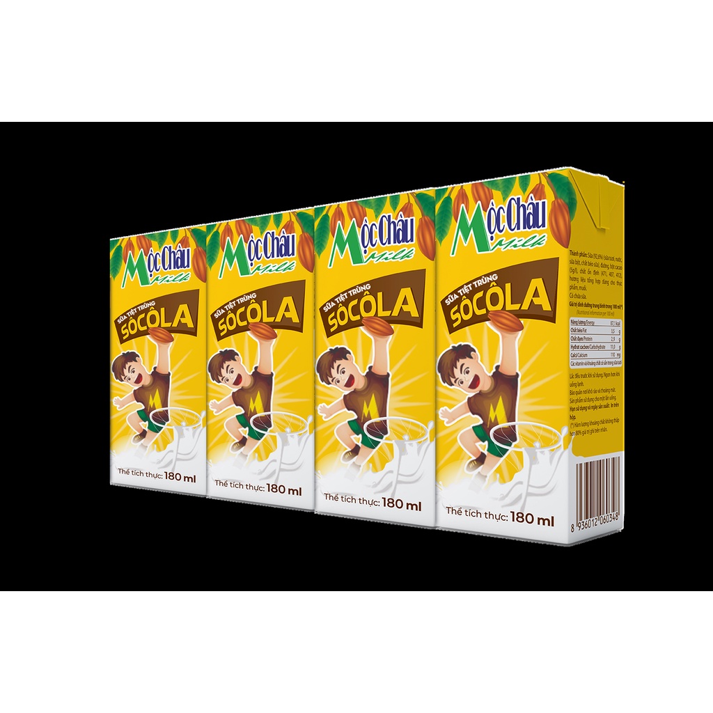 (Vỉ 4 hộp 180 ml) Sữa tươi các loại Mộc Châu  (đậu đỏ/cam/dâu/dừa/không đường/ít đường/có đường)