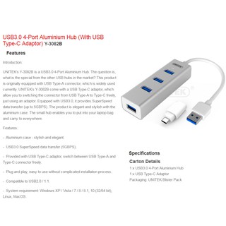 Bộ chia USB 3.0 Unitek Y3082B