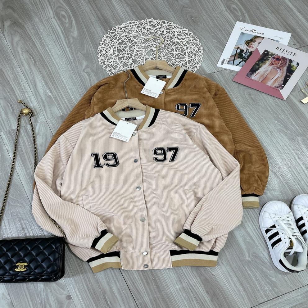 Áo khoác bóng chày - Áo bomber kaki nhung 1997 namanhshop97