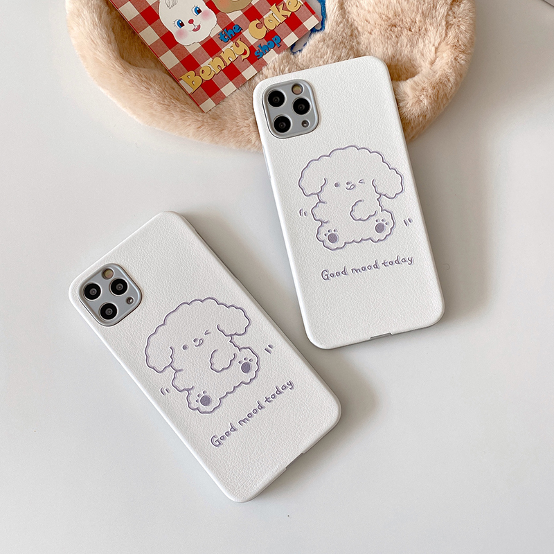 Cute line teddy dog, lambskin, camera protection, phone case For iPhone 12 Pro Max 12Pro 12 Mini iPhone SE2020 11Pro Max 11Pro 11 iX XR XS Max 7 8 Plus Full Coverage case