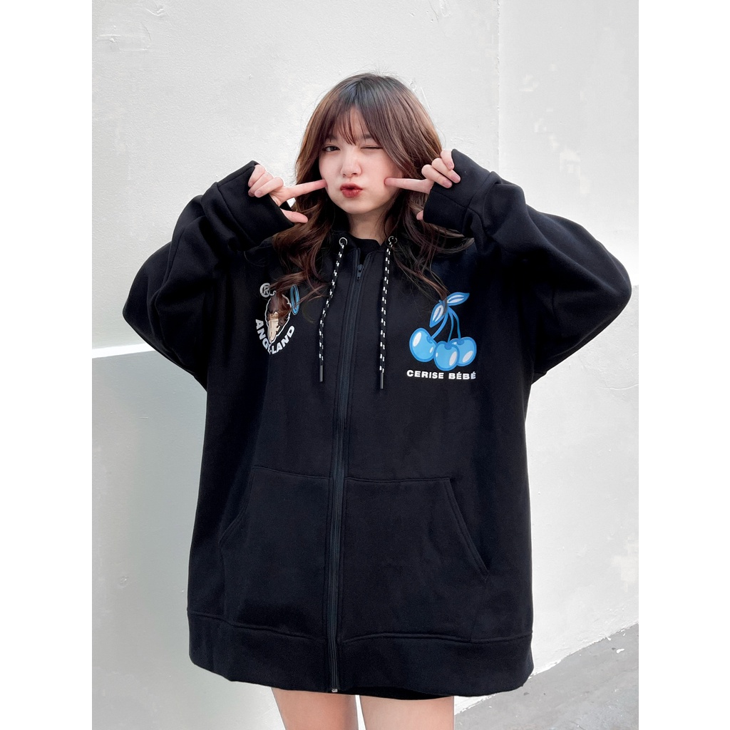 Áo Khoác Hoodie Khoá Kéo Angel-Land CERISE BÉBÉ Màu ĐEN Chính hãng Nỉ Bông [CBZB] | BigBuy360 - bigbuy360.vn