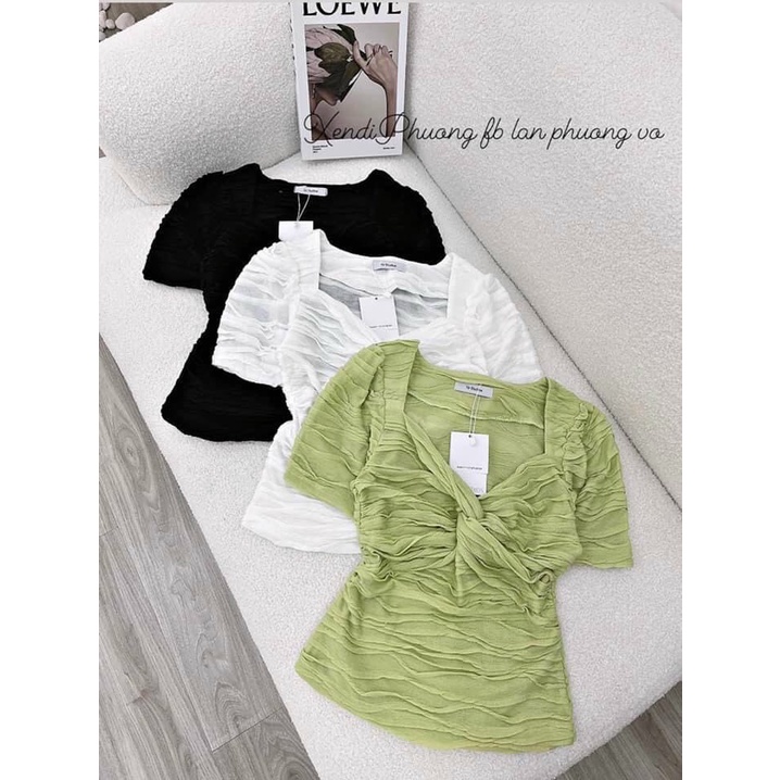 Áo xốp sóng xoắn ngực tay bồng chất sóng biển mới MÃ 1005