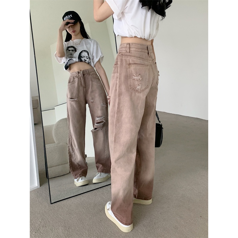 Porozi  quần jean nữ Quần denim lưng cao ống suông cá tính theo phong cách Hàn Quốc dành cho nữ