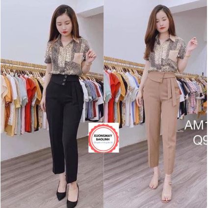 Quần baggy nữ 3 cúc phối nơ siêu xinh