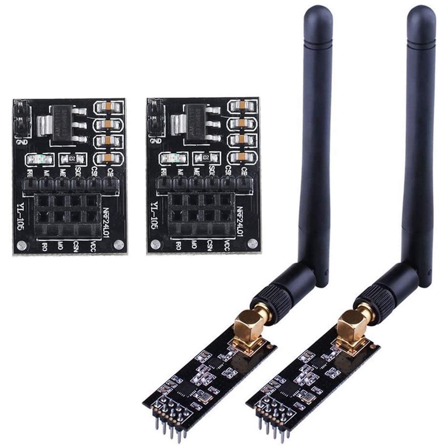 2pcs NRF24L01+PA+LNA RF Transceiver Module with SMA Antenna 2.4 GHz 1100m + 2pcs NRF24L01 Wireless Module with Breakout Adapter On-Board 3.3V Regulator for Arduino