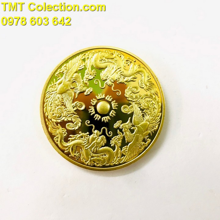 Xu Long Phụng Vàng; Màu vàng; đường kính của mỗi đồng xu là 4cm - SP000374