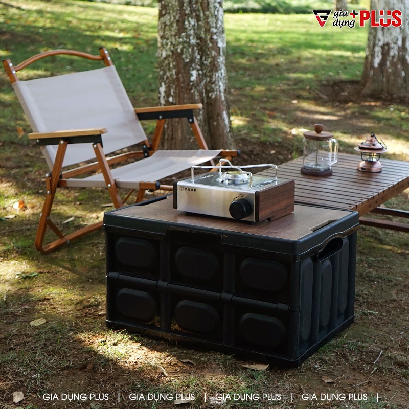 Bàn camping gấp gọn kết hợp hộp đựng đồ đa năng bằng nhựa, nắp gỗ MDF để đi cắm trại, dã ngoại, picnic LAZYDO (LZ-0524)