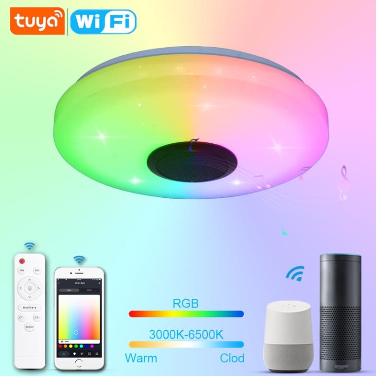 Đèn led ốp trần nhiều màu sắc thông minh kiêm loa nghe nhạc bluetooth có điều khiển qua smartphone công suất 36w