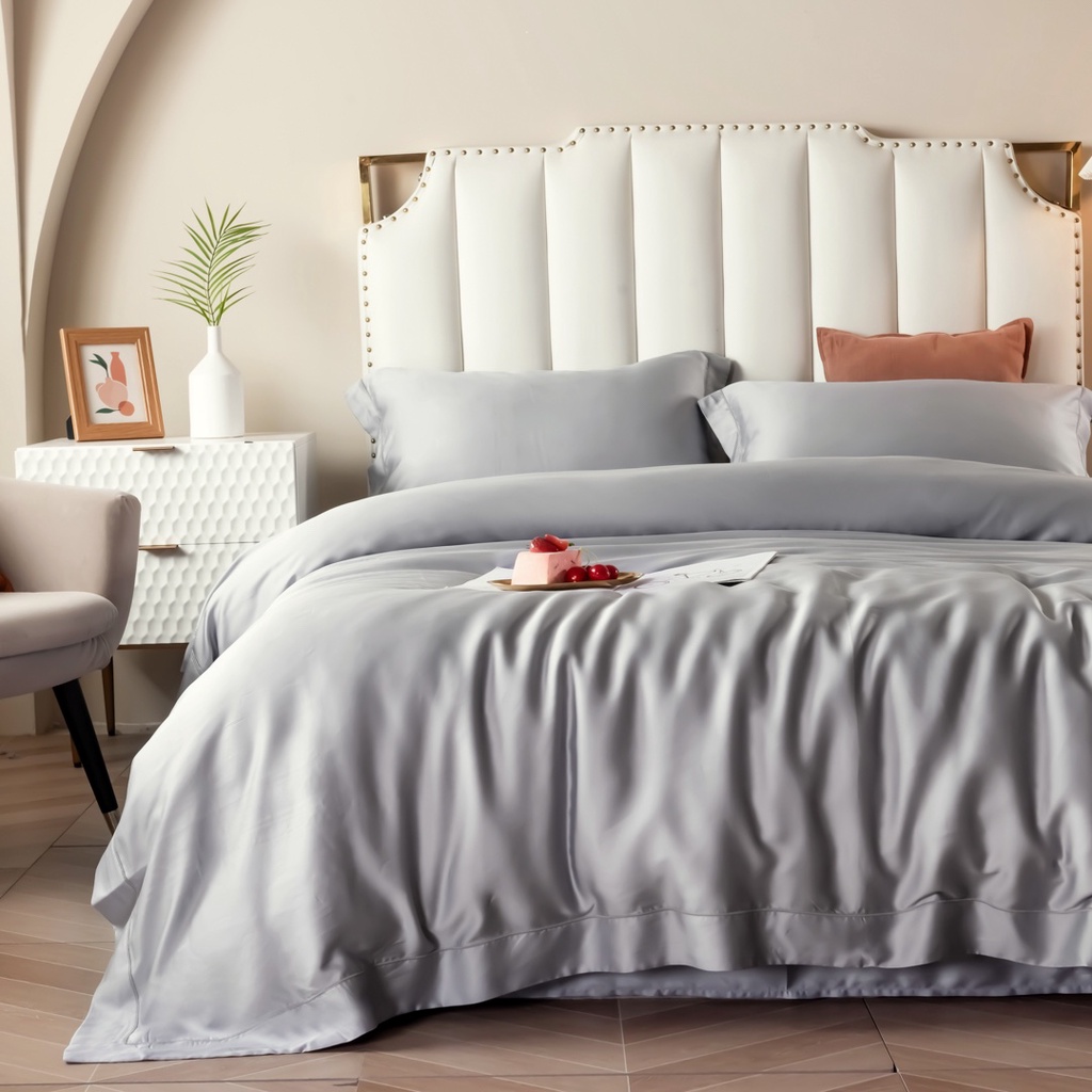Bộ Chăn Ga Gối Lụa Tencel Cao Cấp Sang Xịn Mịn Mát Gồm Chăn Drap Gối Sét 4 Món - Nhập Khẩu Chính Hãng