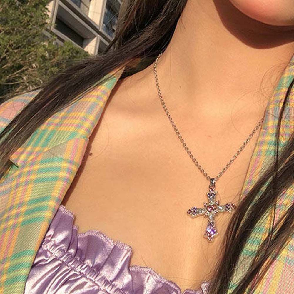 Dây Chuyền Thép Mặt Hình Thánh Giá / Trái Tim Đính Đá Nhiều Màu Thời Trang Hàn Quốc Cho Nữ