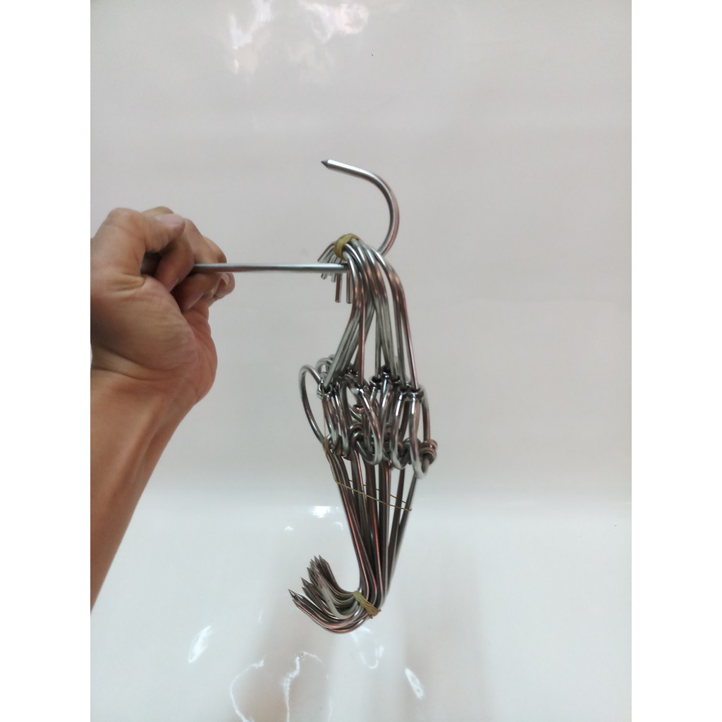 COMBO 10 MÓC QUAY THỊT INOX 4LY TRUNG 25CM+1 MÓC CÁN CẦM INOX.