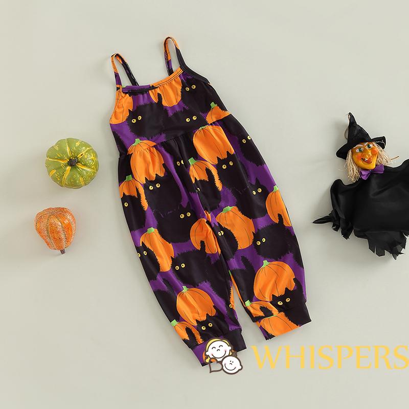 Áo Liền Quần Không Tay Họa Tiết Hoạt Hình Phong Cách Halloween Cho Bé Gái