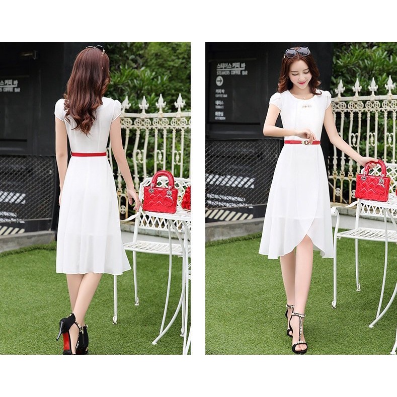 Váy nữ trắng thiết kế dự tiệc, Đầm xòe sang trọng trẻ trung xinh xắn Da49