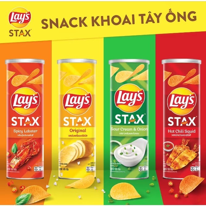 Snack Khoai Tây Lay's STAX lon 105g đủ vị