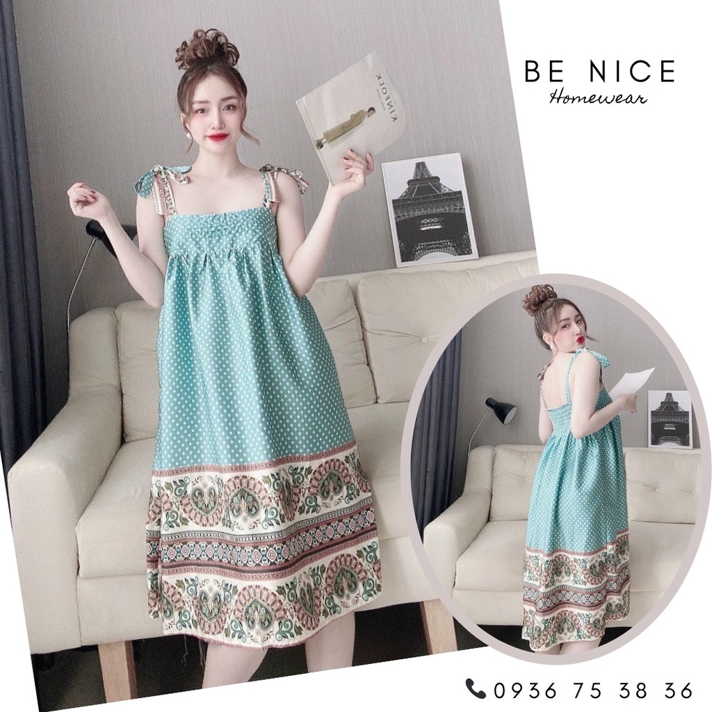 Váy dây nơ thổ cẩm nhiều họa tiết xinh xắn cho nàng nhà Be Nice Homewear