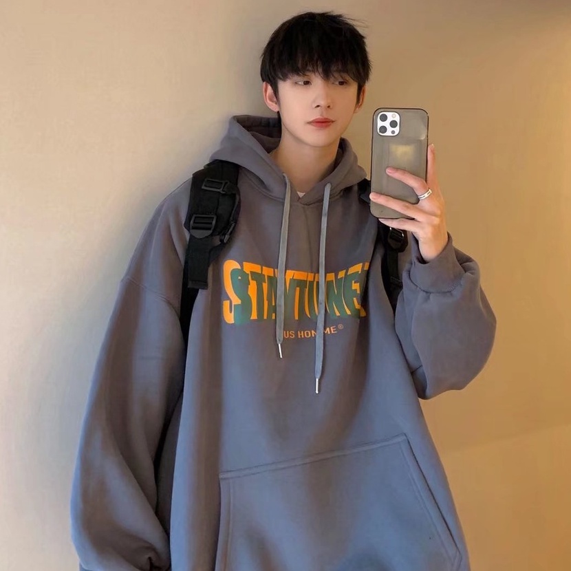 Áo hoodie dáng rộng in chữ phong cách Hàn Quốc nam tính phong cách Hàn Quốc áo hoodie nữ thời trang áo dài tay hoodie nam