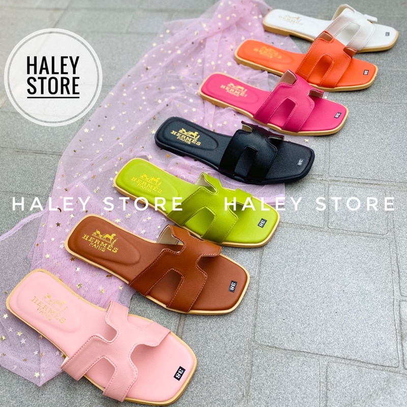 HÌNH THẬT Dép lê bệt nữ quai ngang Chữ H sang trọng HALEY STORE