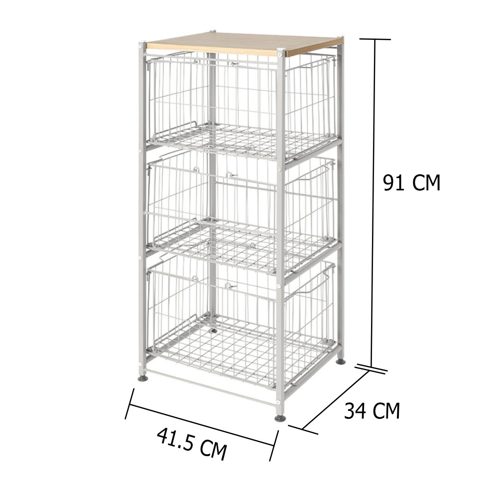 HomeBase STACKO Kệ 3 tầng bằng lưới thép SCANDI Thái Lan W41.5xH91xD34cm màu trắng