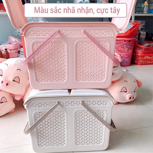 Làn giỏ nhựa đựng đồ đi sinh có nắp và quai xách nhựa VN tiện dụng(màu ngẫu nhiên)