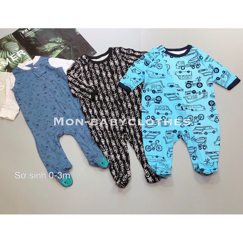 Set 3c sleep suit cotton bé sơ sinh [Ngẫu nhiên]