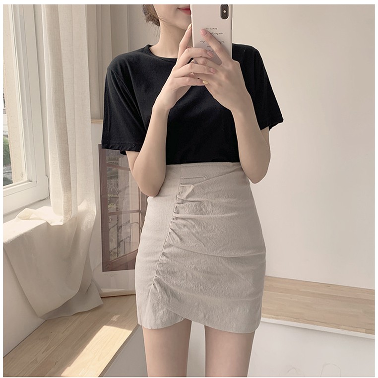 Chân váy ngắn Lưng cao Vạt lệch Màu trơn Dáng chữ A Retro Ulzzang Hàn Quốc Chân váy ngắn trơn Cạp cao Thời trang | BigBuy360 - bigbuy360.vn