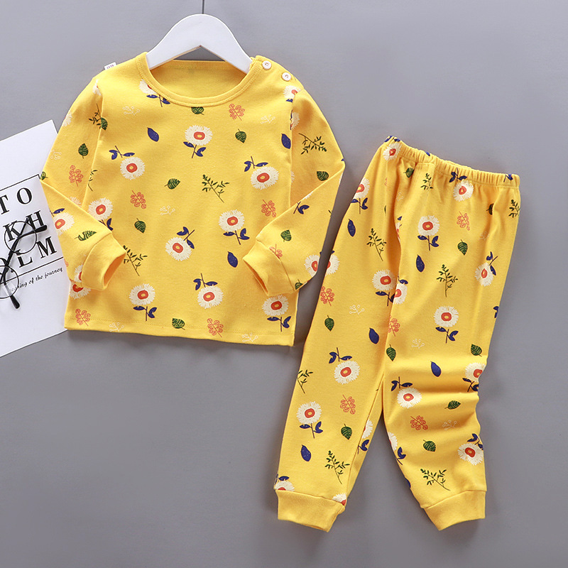 Bộ Đồ Ngủ Pijama 2 Món Vải Cotton Tay Dài In Họa Tiết Hoạt Hình Cho Bé