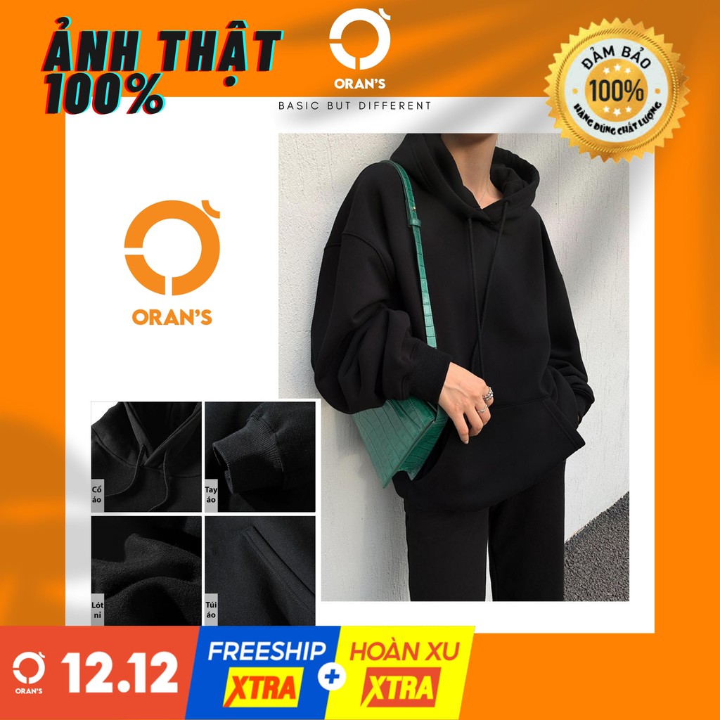 [ ÁO HOODIE ĐEN TRƠN ]- Hoodie nỉ lót lông