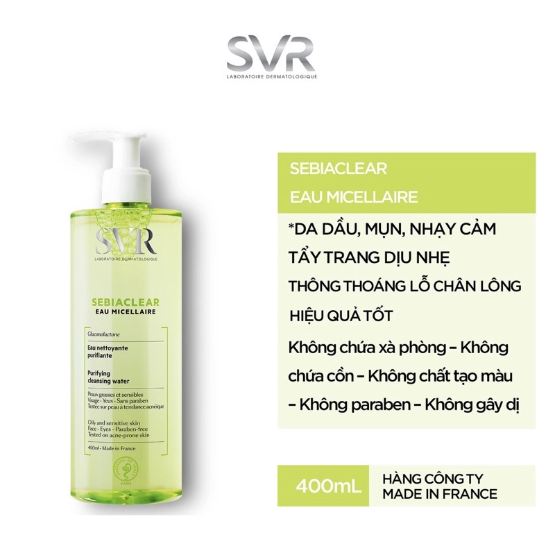 Nước Tẩy Trang Làm Sạch Sâu Loại Bỏ Dầu Nhờn SVR Sebiaclear Eau Micellaire 400ml