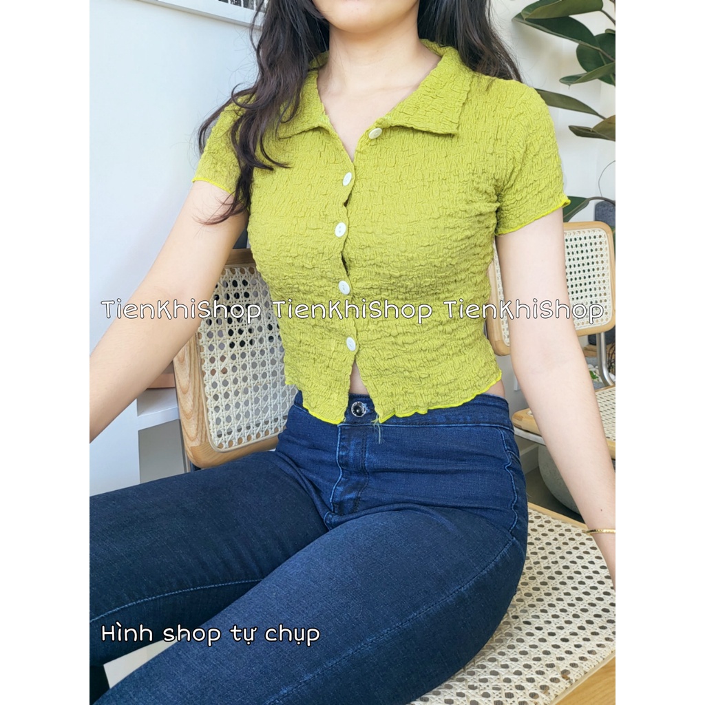 [SẴN] Áo croptop cổ trụ vải gân xốp màu trơn ôm body sexy BS36