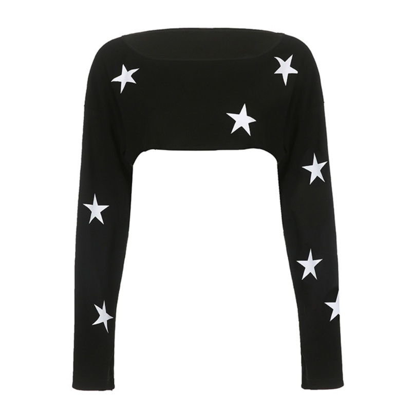 Xiangbao Áo Crop Top Chui Đầu Tay Dài Oversized Hình Ngôi Sao Mùa Thu Cho Nữ