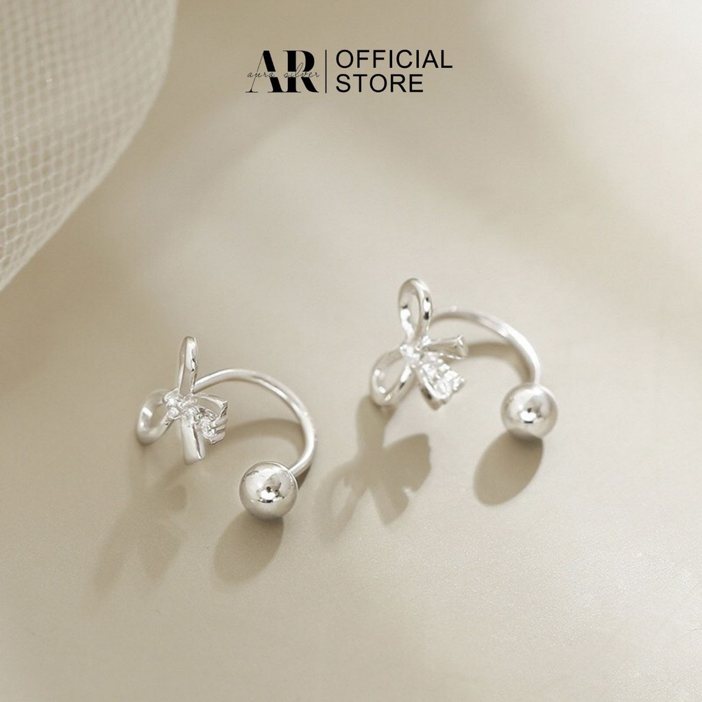 Bông tai bạc AURA nữ, khuyên tai nơ bi xoáy-AURASLVER-KT13