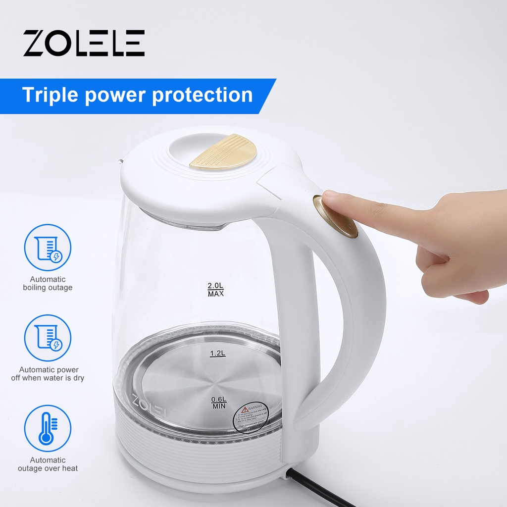 Ấm đun nước siêu tốc thủy tinh zolele ZH101 - dung tích lớn 2L