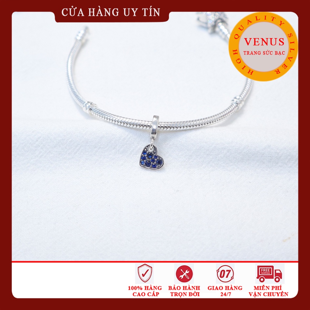 Charm treo tim nhỏ xanh đậm- Bạc 925- Mã sản phẩm VENUSM1